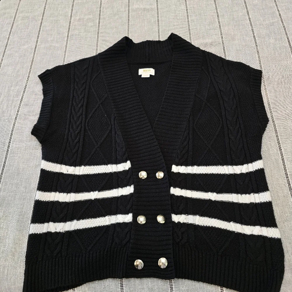 Maeve Sweater Vest Womens Small Cable Knitted Cap Sleeve Gold Buttons - Picture 8 of 13